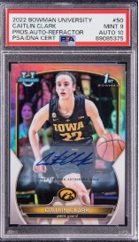 Caitlin Clark 2022 Bowman U Auto Refractor /499 Autograph PSA 9 Auto 10 Rooki 대표 이미지